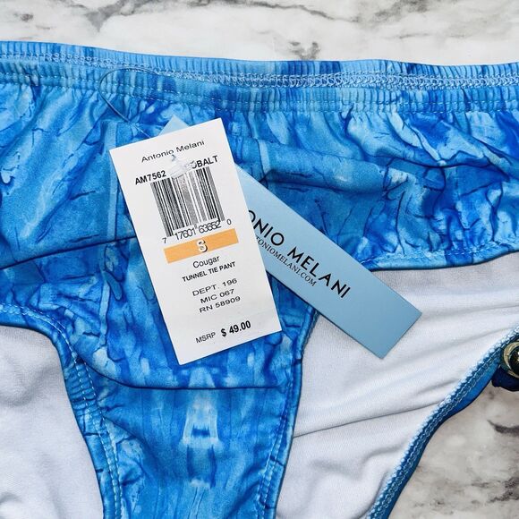 NWT Antonio Melani Women Cobalt Cougar Tunnel Tie Bikini Bottom Md Beach Pool - Picture 4 of 4